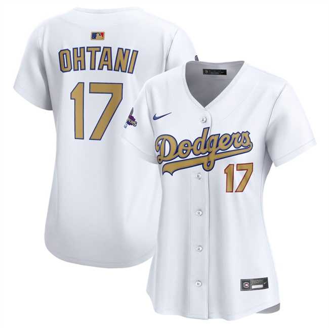 Womens Los Angeles Dodgers #17 Shohei Ohtani White 2025 Gold Collection Limited Stitched Jersey Dzhi->mlb womens jerseys->MLB Jersey